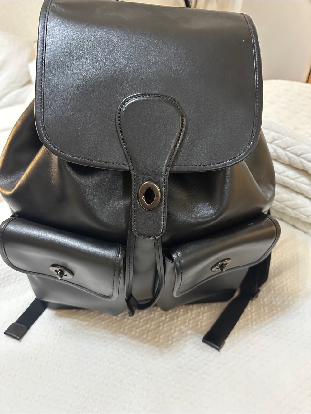 Coach Black Leather Men's Backpack with Front Pockets - Picture 2 of 7